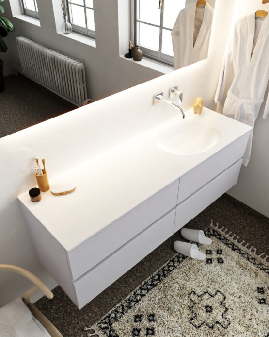 MONDIAZ VICA 150cm mueble de baño Cale 4 cajones lavabo MOON Derecho sin orificio.