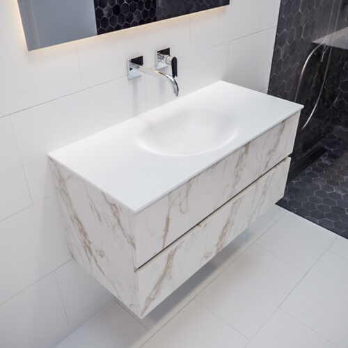 MONDIAZ VICA 100cm mueble de baño Carrara 2 cajones lavabo MOON Centro sin orificio.