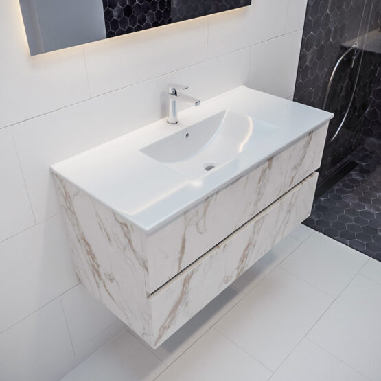 MONDIAZ VICA 100cm mueble de baño Carrara 2 cajones lavabo DENIA Centro 1 orificio.