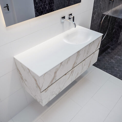 MONDIAZ VICA 120cm mueble de baño Carrara 2 cajones lavabo MOON Derecho sin orificio.