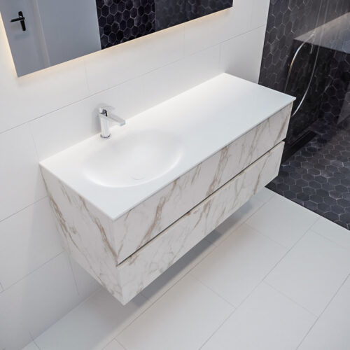 MONDIAZ VICA 120cm mueble de baño Carrara 2 cajones lavabo MOON Izquierda 1 orificio.