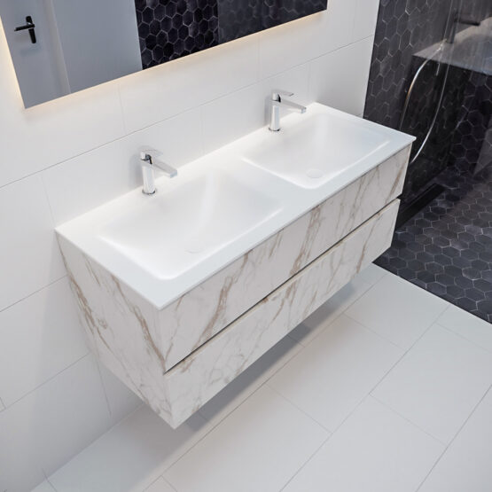 MONDIAZ VICA 120cm mueble de baño Carrara 2 cajones lavabo CLOUD Doble 2 orificios.