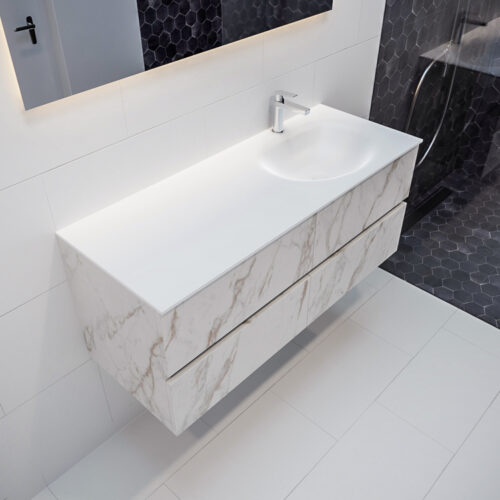 MONDIAZ VICA 120cm mueble de baño Carrara 4 cajones lavabo MOON Derecho 1 orificio.
