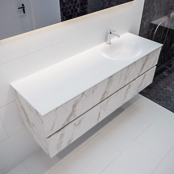 MONDIAZ VICA 150cm mueble de baño Carrara 2 cajones lavabo MOON Derecho 1 orificio.