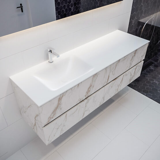 MONDIAZ VICA 150cm mueble de baño Carrara 4 cajones lavabo CLOUD Izquierda 1 orificio.