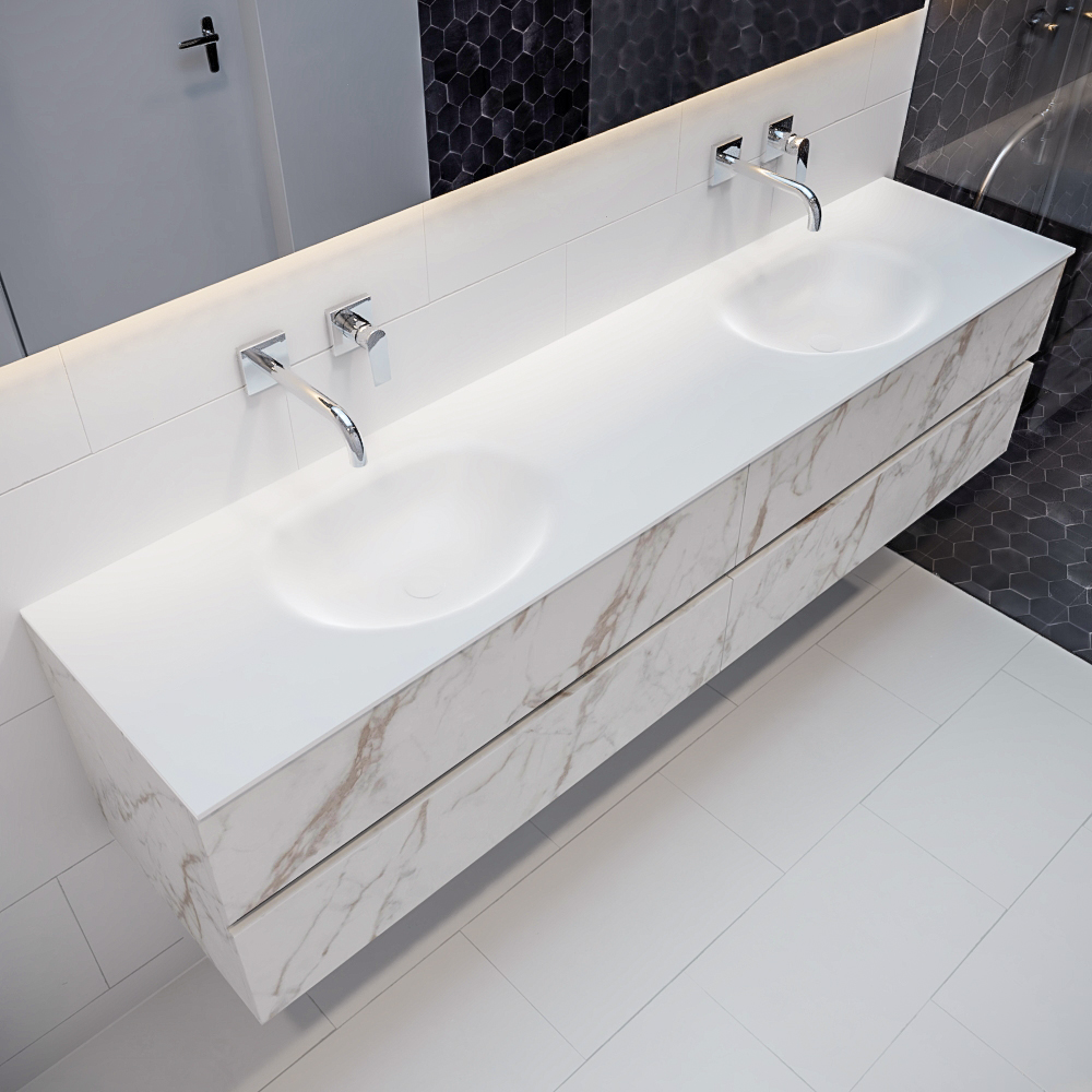 MONDIAZ VICA 200cm mueble de baño Carrara 4 cajones lavabo MOON Doble sin orificio. 1 MONDIAZ VICA 200cm mueble de baño Carrara 4 cajones lavabo MOON Doble sin orificio.