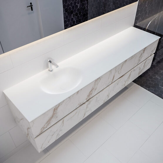 MONDIAZ VICA 200cm mueble de baño Carrara 4 cajones lavabo MOON Izquierda 1 orificio.
