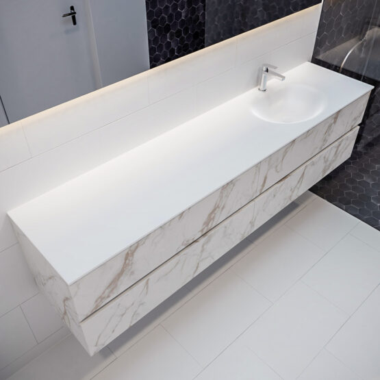 MONDIAZ VICA 200cm mueble de baño Carrara 4 cajones lavabo MOON Derecho 1 orificio.