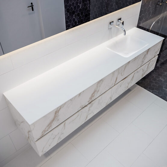 MONDIAZ VICA 200cm mueble de baño Carrara 4 cajones lavabo CLOUD Derecho sin orificio.