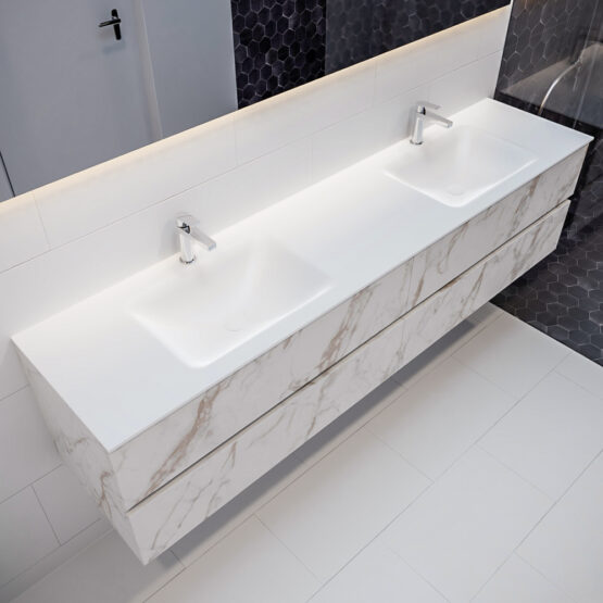 MONDIAZ VICA 200cm mueble de baño Carrara 4 cajones lavabo CLOUD Doble 2 orificios.