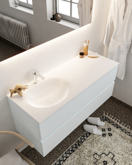 MONDIAZ VICA 120cm mueble de baño Clay 2 cajones lavabo MOON Izquierda 1 orificio.