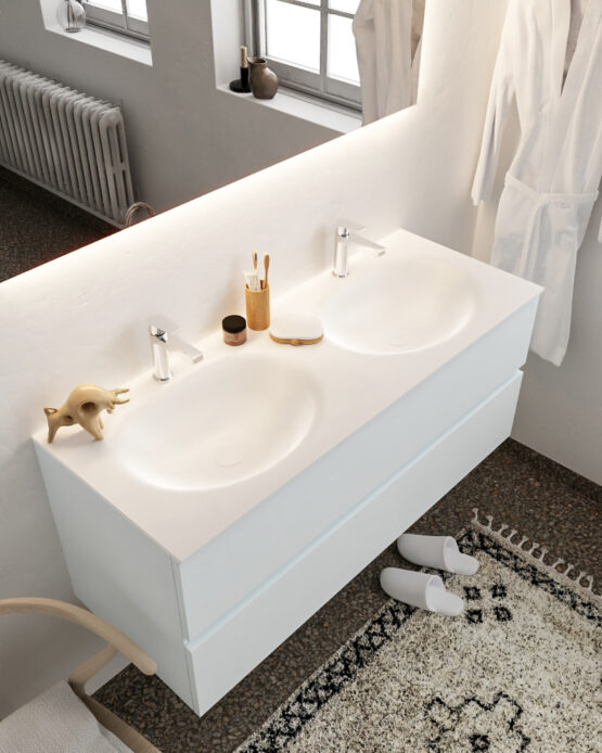 MONDIAZ VICA 120cm mueble de baño Clay 2 cajones lavabo MOON Doble 2 orificios.