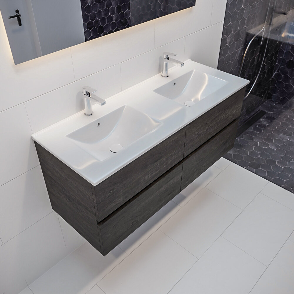 MONDIAZ VICA 120cm mueble de baño Dark Brown 4 cajones lavabo DENIA Doble 2 orificios. 1 MONDIAZ VICA 120cm mueble de baño Dark Brown 4 cajones lavabo DENIA Doble 2 orificios.
