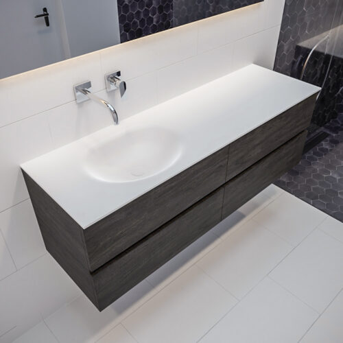 MONDIAZ VICA 150cm mueble de baño Dark Brown 4 cajones lavabo MOON Izquierda sin orificio.