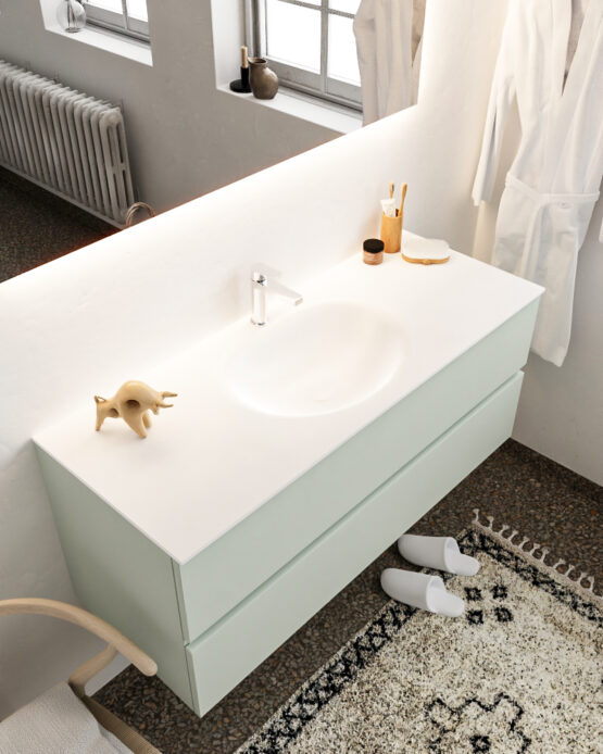 MONDIAZ VICA 120cm mueble de baño Greey 2 cajones lavabo MOON Centro 1 orificio.