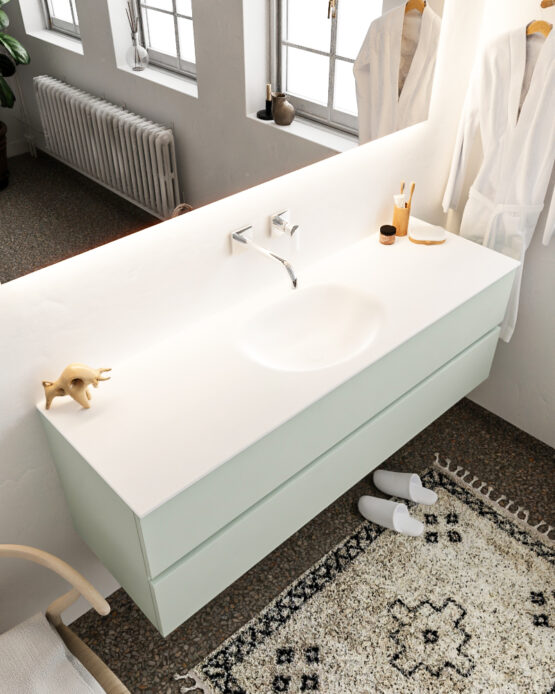 MONDIAZ VICA 150cm mueble de baño Greey 2 cajones lavabo MOON Centro sin orificio.