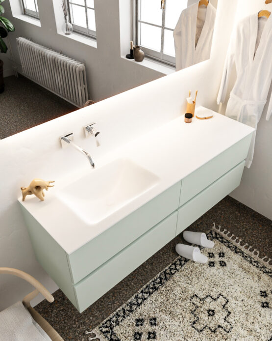 MONDIAZ VICA 150cm mueble de baño Greey 4 cajones lavabo CLOUD Izquierda sin orificio.