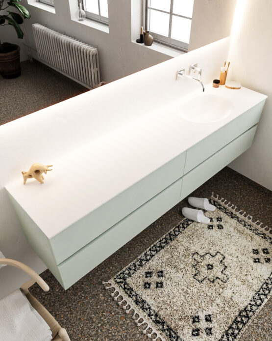 MONDIAZ VICA 200cm mueble de baño Greey 4 cajones lavabo MOON Derecho sin orificio.