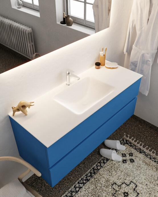 MONDIAZ VICA 120cm mueble de baño Jeans 2 cajones lavabo CLOUD Centro 1 orificio.