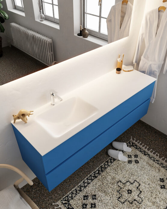 MONDIAZ VICA 150cm mueble de baño Jeans 2 cajones lavabo CLOUD Izquierda 1 orificio.
