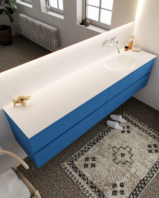 MONDIAZ VICA 200cm mueble de baño Jeans 4 cajones lavabo MOON Derecho sin orificio.