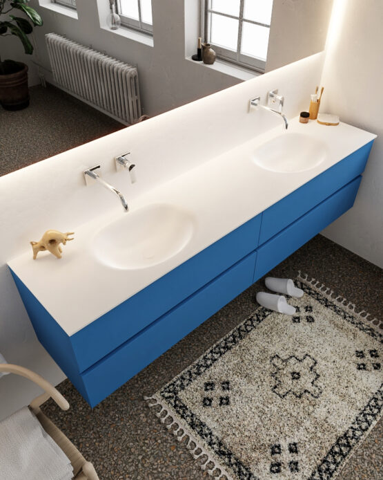 MONDIAZ VICA 200cm mueble de baño Jeans 4 cajones lavabo MOON Doble sin orificio.