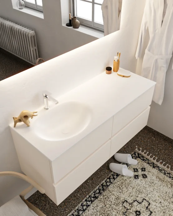 MONDIAZ VICA 120cm mueble de baño Linen 4 cajones lavabo MOON Izquierda 1 orificio.