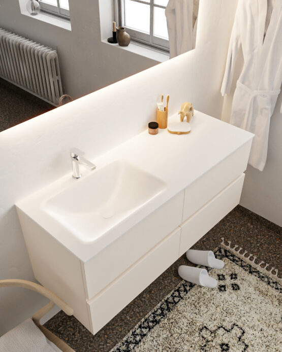 MONDIAZ VICA 120cm mueble de baño Linen 4 cajones lavabo CLOUD Izquierda 1 orificio.