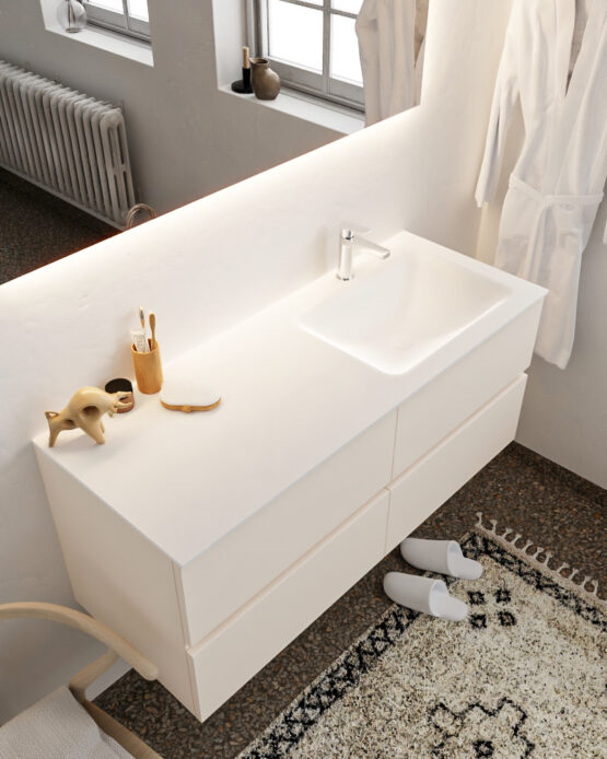 MONDIAZ VICA 120cm mueble de baño Linen 4 cajones lavabo CLOUD Derecho 1 orificio.