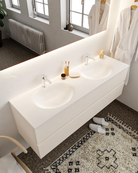 MONDIAZ VICA 150cm mueble de baño Linen 2 cajones lavabo MOON Doble 2 orificios.