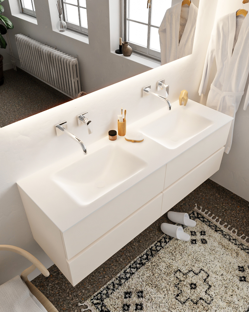 MONDIAZ VICA 150cm mueble de baño Linen 4 cajones lavabo CLOUD Doble sin orificio. 1 MONDIAZ VICA 150cm mueble de baño Linen 4 cajones lavabo CLOUD Doble sin orificio.