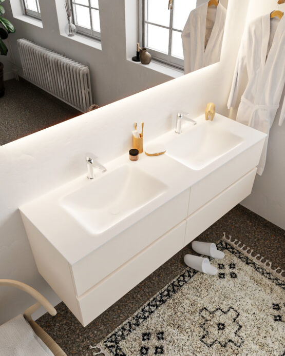 MONDIAZ VICA 150cm mueble de baño Linen 4 cajones lavabo CLOUD Doble 2 orificios.