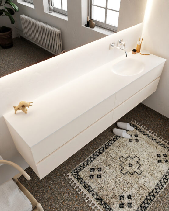 MONDIAZ VICA 200cm mueble de baño Linen 4 cajones lavabo MOON Derecho sin orificio.