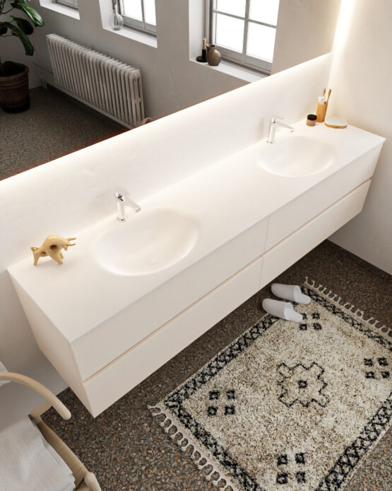 MONDIAZ VICA 200cm mueble de baño Linen 4 cajones lavabo MOON Doble 2 orificios.