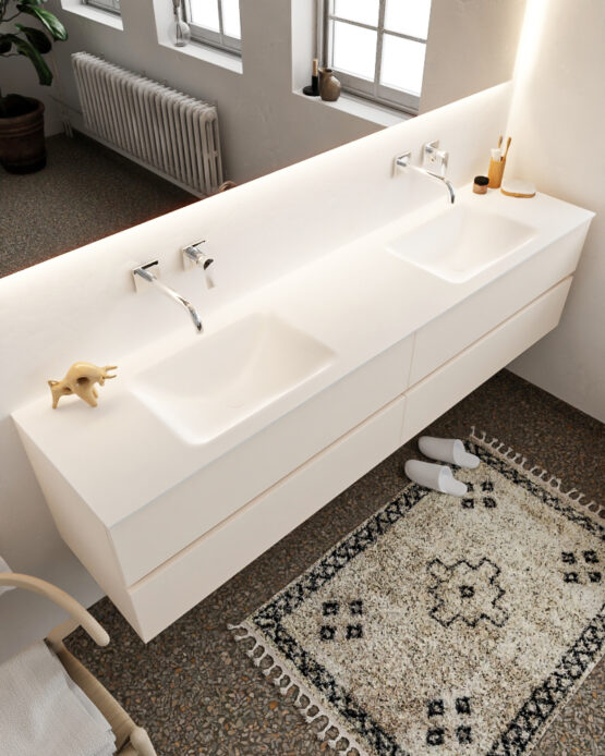 MONDIAZ VICA 200cm mueble de baño Linen 4 cajones lavabo CLOUD Doble sin orificio.