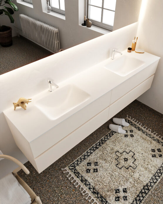 MONDIAZ VICA 200cm mueble de baño Linen 4 cajones lavabo CLOUD Doble 2 orificios.