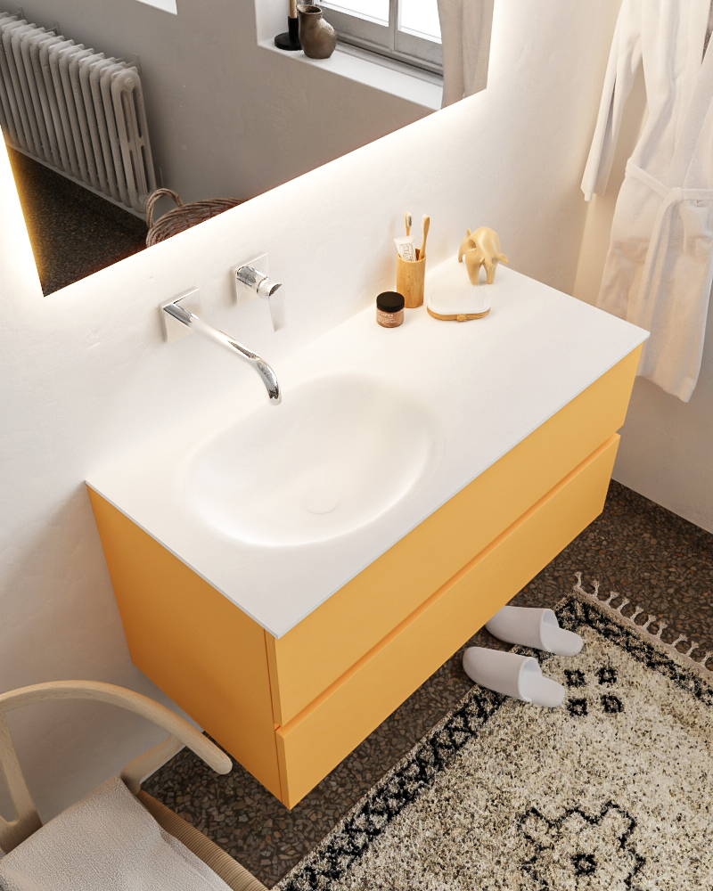 MONDIAZ VICA 100cm mueble de baño Ocher 2 cajones lavabo MOON Izquierda sin orificio. 1 MONDIAZ VICA 100cm mueble de baño Ocher 2 cajones lavabo MOON Izquierda sin orificio.