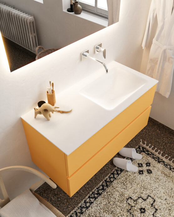 MONDIAZ VICA 100cm mueble de baño Ocher 2 cajones lavabo CLOUD Derecho sin orificio.
