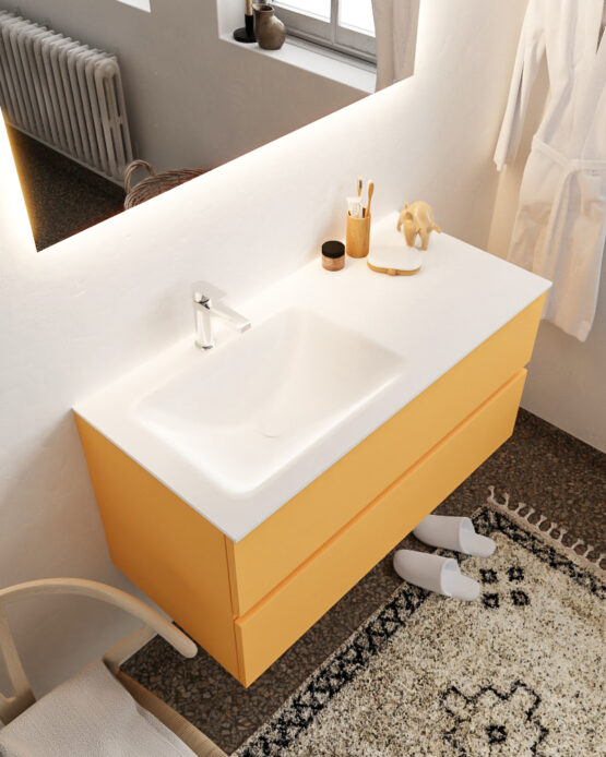 MONDIAZ VICA 100cm mueble de baño Ocher 2 cajones lavabo CLOUD Izquierda 1 orificio.