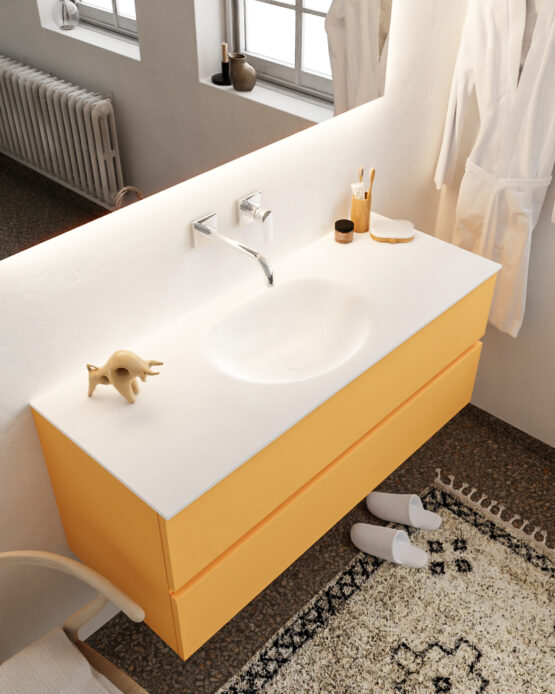 MONDIAZ VICA 120cm mueble de baño Ocher 2 cajones lavabo MOON Centro sin orificio.