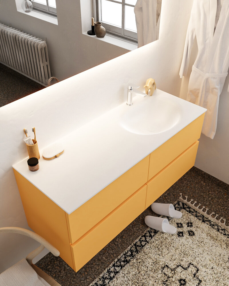 MONDIAZ VICA 120cm mueble de baño Ocher 4 cajones lavabo MOON Derecho 1 orificio. 1 MONDIAZ VICA 120cm mueble de baño Ocher 4 cajones lavabo MOON Derecho 1 orificio.