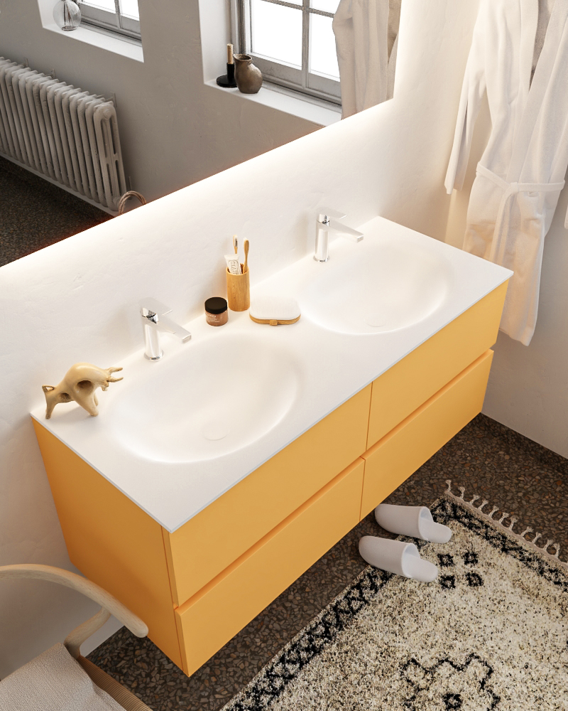 MONDIAZ VICA 120cm mueble de baño Ocher 4 cajones lavabo MOON Doble 2 orificios. 1 MONDIAZ VICA 120cm mueble de baño Ocher 4 cajones lavabo MOON Doble 2 orificios.