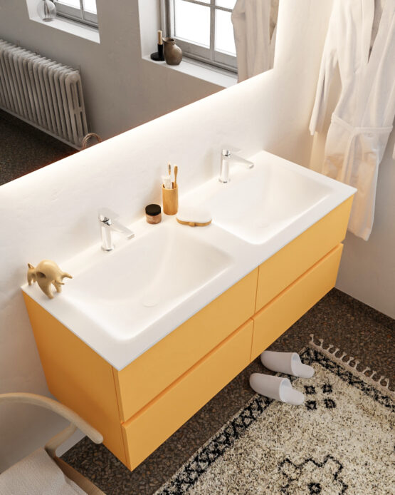 MONDIAZ VICA 120cm mueble de baño Ocher 4 cajones lavabo CLOUD Doble 2 orificios.