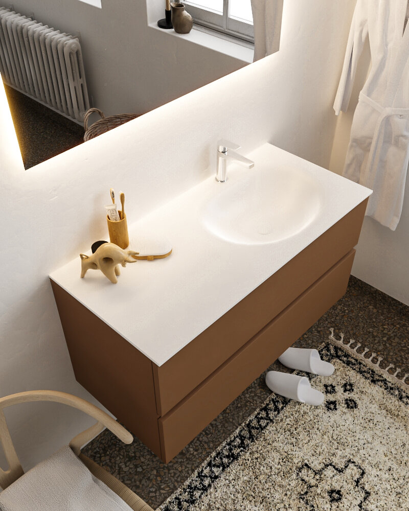 MONDIAZ VICA 100cm mueble de baño Rust 2 cajones lavabo MOON Derecho 1 orificio. 1 MONDIAZ VICA 100cm mueble de baño Rust 2 cajones lavabo MOON Derecho 1 orificio.