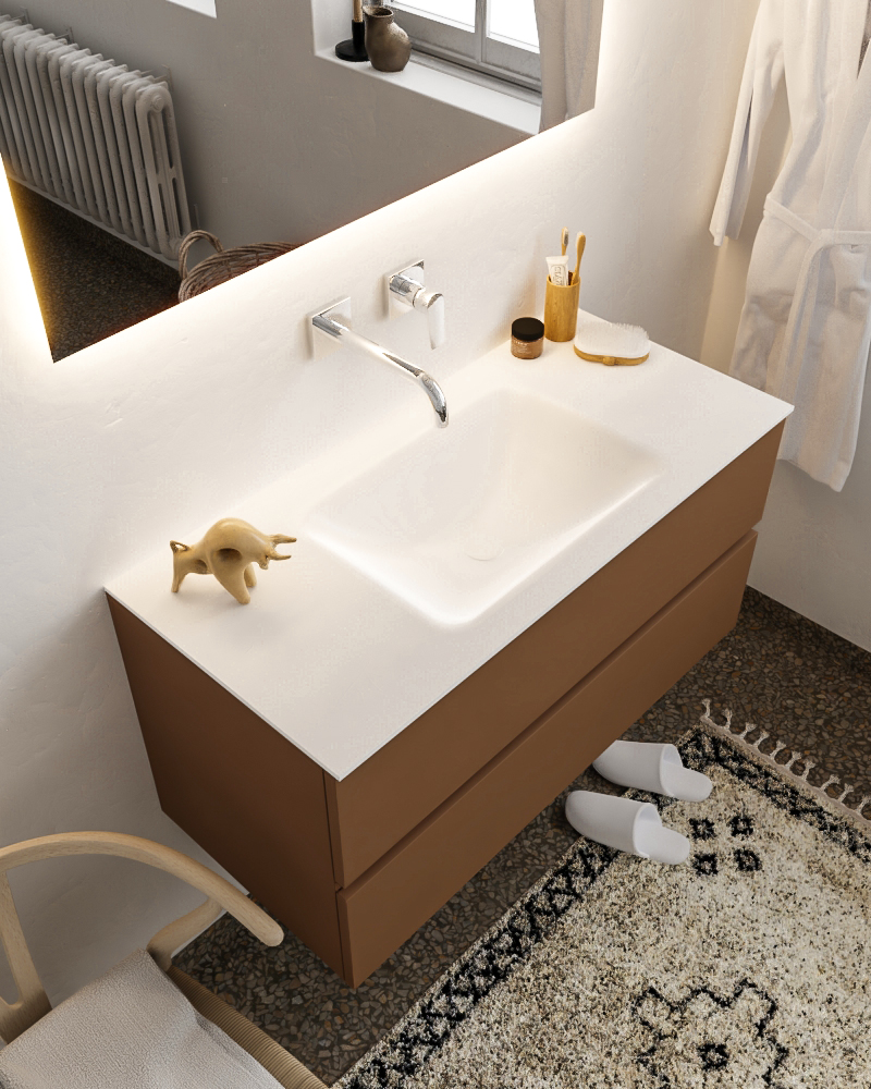 MONDIAZ VICA 100cm mueble de baño Rust 2 cajones lavabo CLOUD Centro sin orificio. 1 MONDIAZ VICA 100cm mueble de baño Rust 2 cajones lavabo CLOUD Centro sin orificio.