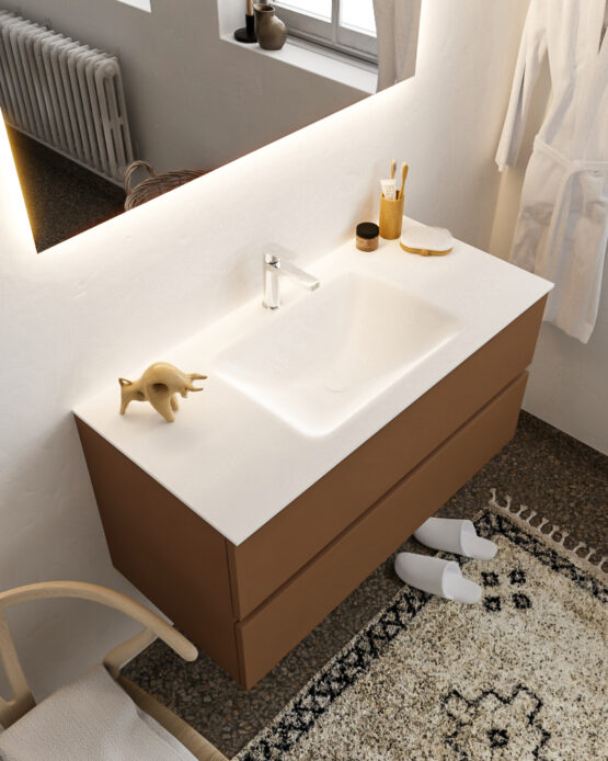 MONDIAZ VICA 100cm mueble de baño Rust 2 cajones lavabo CLOUD Centro 1 orificio.