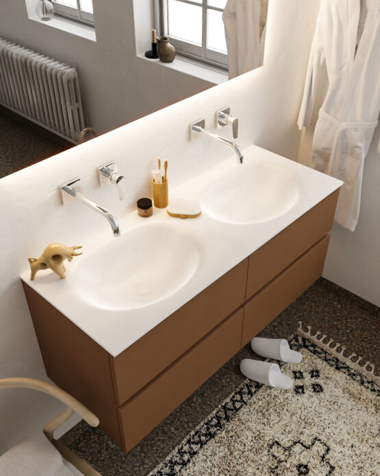MONDIAZ VICA 120cm mueble de baño Rust 4 cajones lavabo MOON Doble sin orificio.