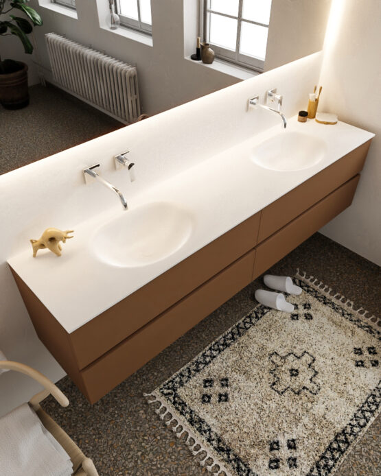 MONDIAZ VICA 200cm mueble de baño Rust 4 cajones lavabo MOON Doble sin orificio.