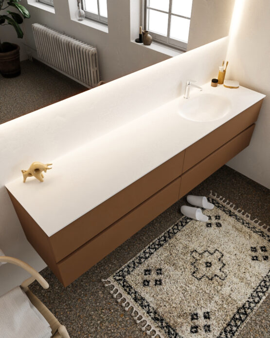 MONDIAZ VICA 200cm mueble de baño Rust 4 cajones lavabo MOON Derecho 1 orificio.