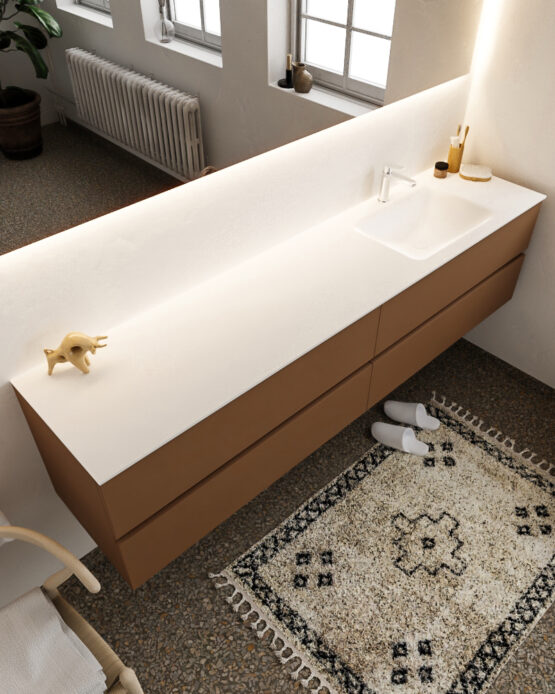 MONDIAZ VICA 200cm mueble de baño Rust 4 cajones lavabo CLOUD Derecho 1 orificio.